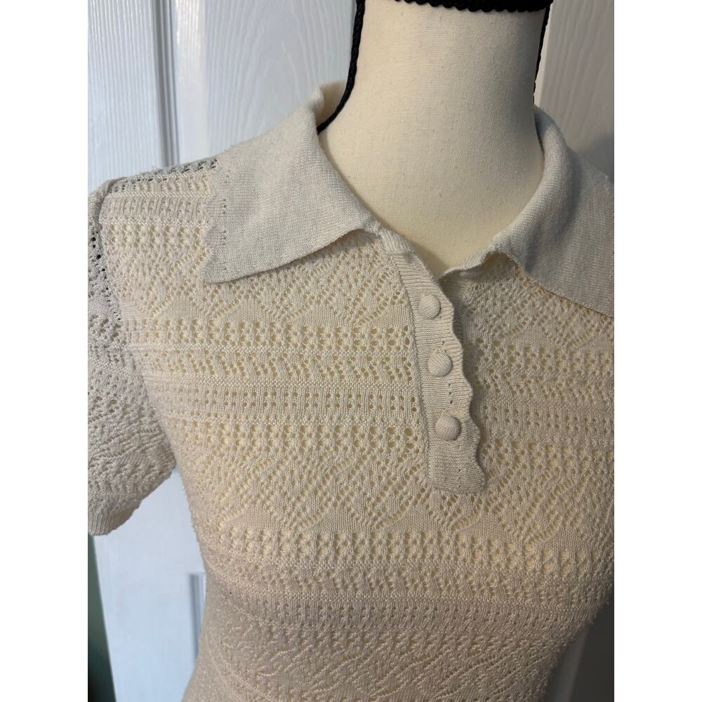 Mango Knit Lace Linen Short Sleeve Shirt Womens Medium Resort, Vacation, Summer - Picture 6 of 7
